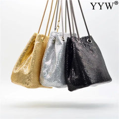 Sequin Evening Party Silver Purse Women Bucket Shoulder Bag