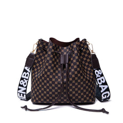 Women Bucket Shoulder Bag Drawstring Crossbody Bag Synthetic Leather Handbag
