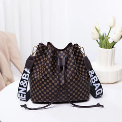 Women Bucket Shoulder Bag Drawstring Crossbody Bag Synthetic Leather Handbag