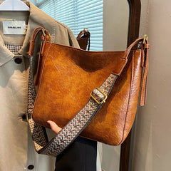 Women Bucket Shoulder Bags High Retro Oil Wax Pu Leather Crossbody Bag