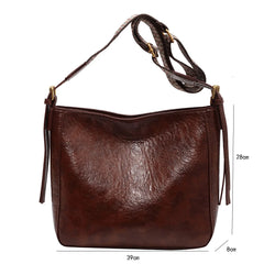 Women Bucket Shoulder Bags High Retro Oil Wax Pu Leather Crossbody Bag