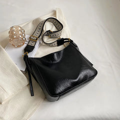 Women Bucket Shoulder Bags High Retro Oil Wax Pu Leather Crossbody Bag