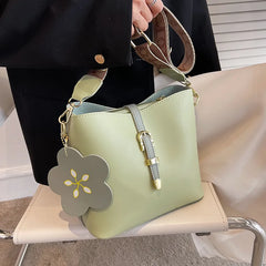 Women Bucket Shoulder Bags Printed Wide Strap Lady Crossbody Bag Green