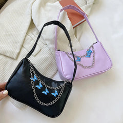 Women Butterfly Chain Bag Candy Ladies Shoulder Underarm Bags PU Leather Handbag