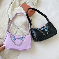Women Butterfly Chain Bag Candy Ladies Shoulder Underarm Bags PU Leather Handbag