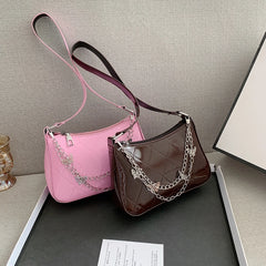 Women Butterfly Chain Shoulder Bags PU Leather Lattice Pattern Armpit Bags