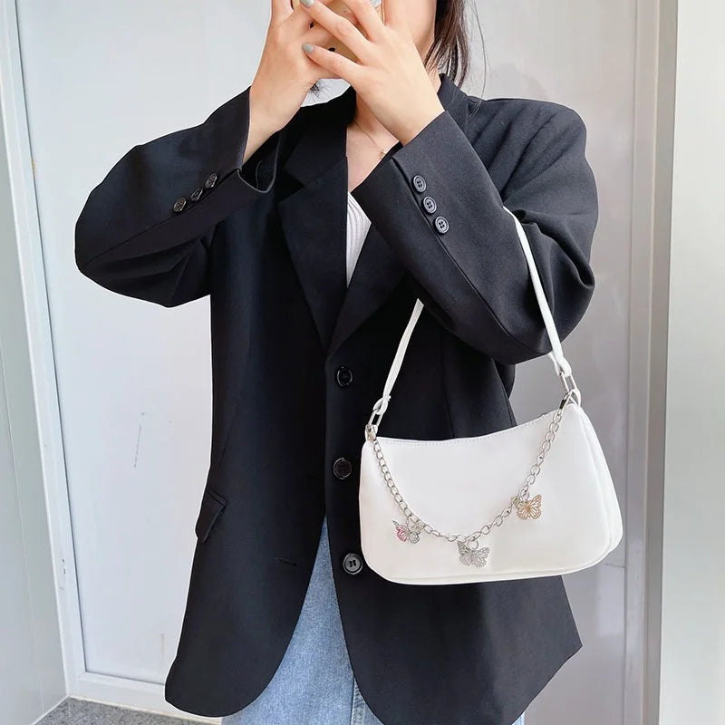 Women Butterfly Chain Shoulder Underarm Bags Casual Ladies Pure Small Purses Han