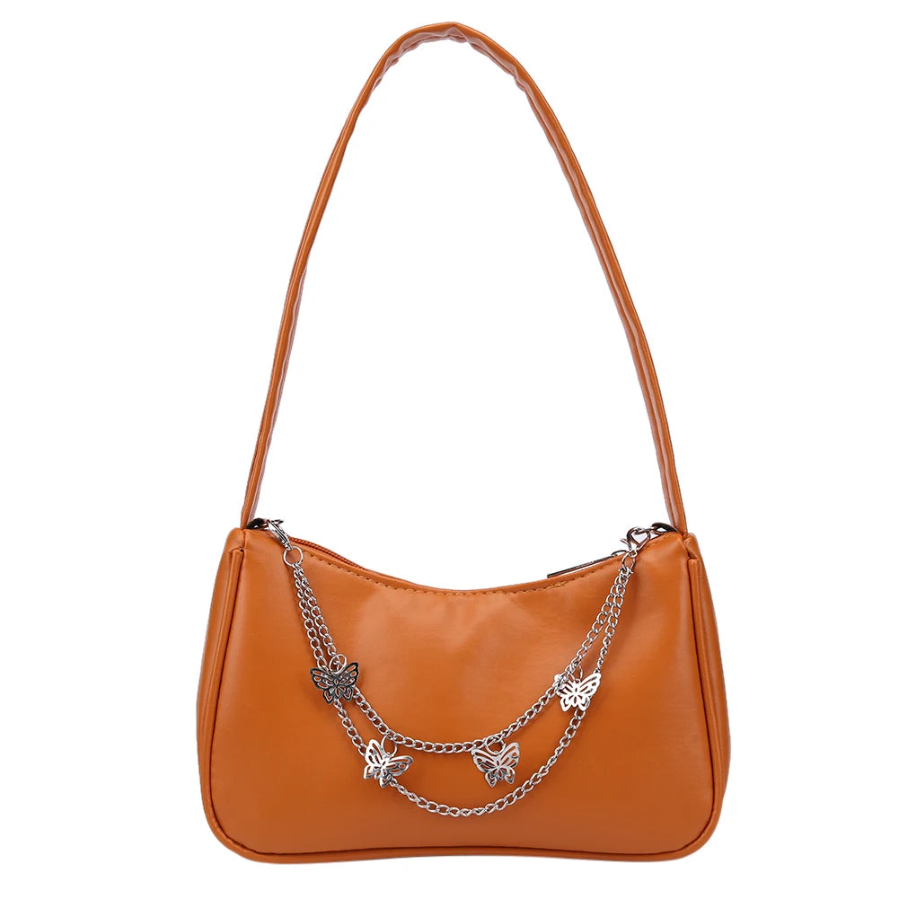 Women Butterfly Chain Shoulder Underarm Bags Casual Ladies Pure Small Purses