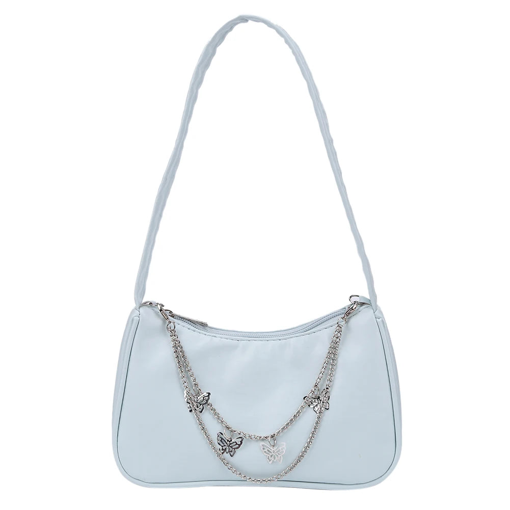 Women Butterfly Chain Shoulder Underarm Bags Casual Ladies Pure Small Purses
