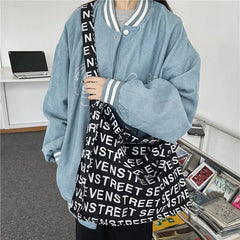 Women Canvas Letters Printing Shoulder Bag Vintage Large Tote Handbag