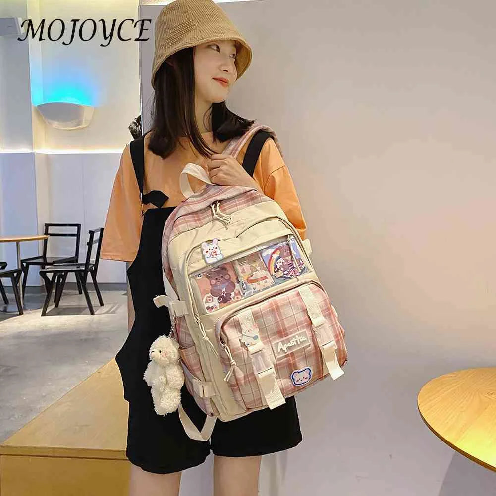Canvas Rucksack Patchwork Backpack Preppy Style Students Knapsack