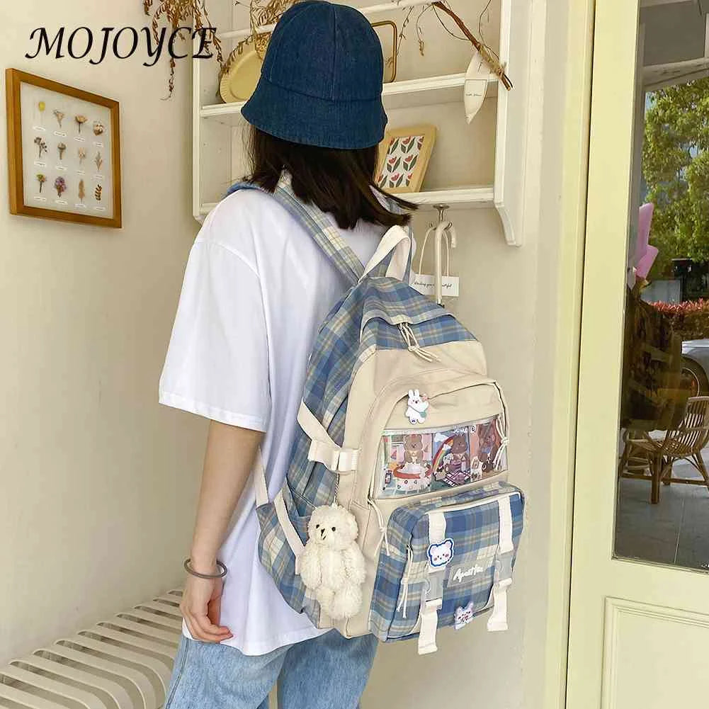 Canvas Rucksack Patchwork Backpack Preppy Style Students Knapsack