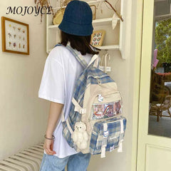 Canvas Rucksack Patchwork Backpack Preppy Style Students Knapsack