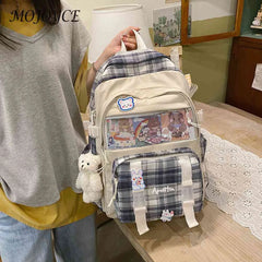 Canvas Rucksack Patchwork Backpack Preppy Style Students Knapsack
