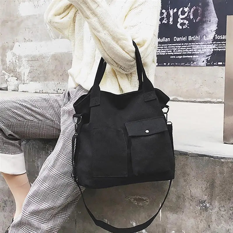 Women Canvas Tote Ladies Casual Shoulder Bag Foldable Shopping Bags Beach Bag