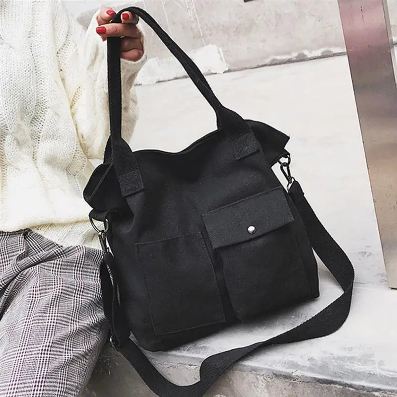 Women Canvas Tote Ladies Casual Shoulder Bag Foldable Shopping Bags Beach Bag