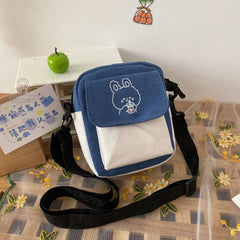 Women Cartoon Printing Canvas Crossbody Messenger Bag Casual Mini Handbag