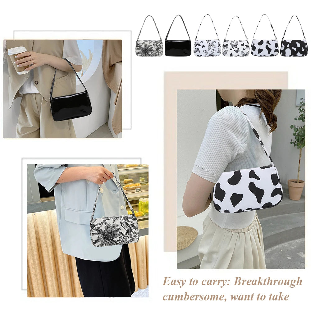 Women Casual Canvas Patent Leather Underarm Bag