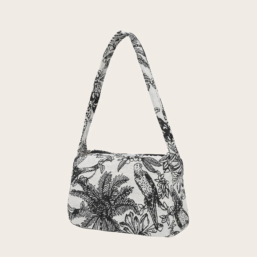 Women Casual Canvas Patent Leather Underarm Bag