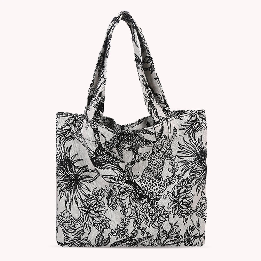 Women Casual Forest Jacquard Canvas Large Capacity Shoulder Bag