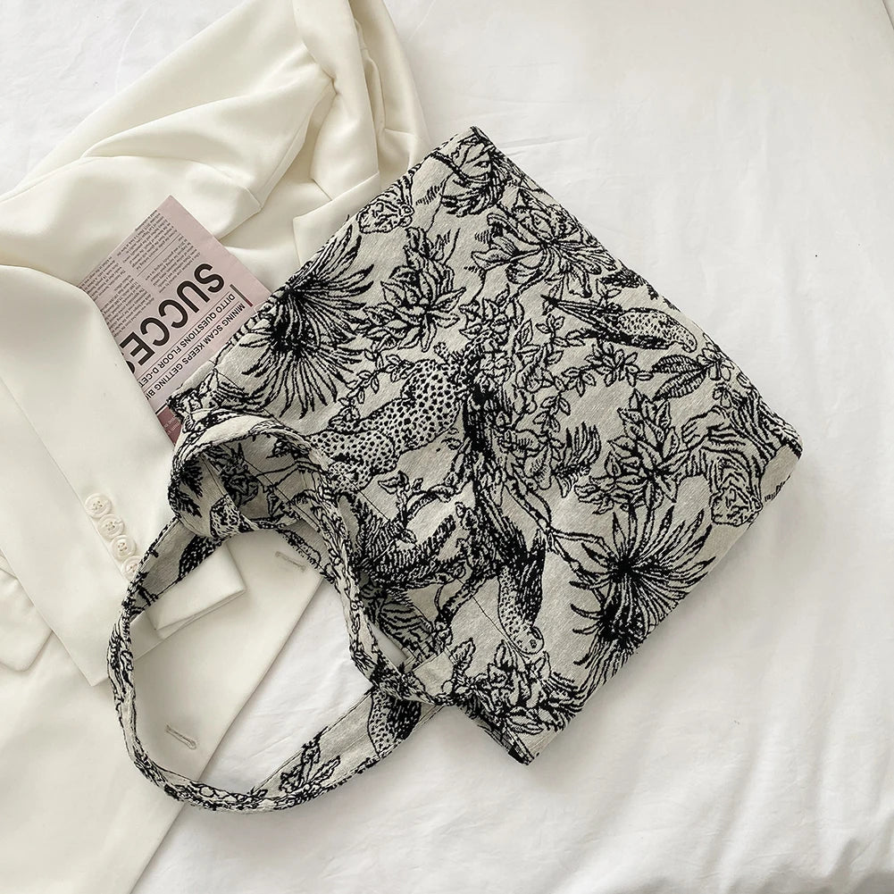 Women Casual Forest Jacquard Canvas Large Capacity Shoulder Bag