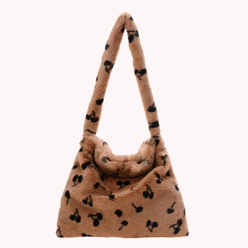 Plush Cherry Pattern Small Shoulder Bag