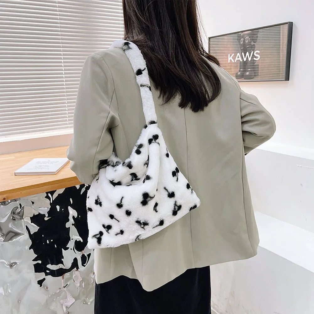 Plush Cherry Pattern Small Shoulder Bag