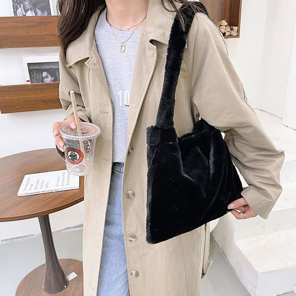 Women Casual Plush Cherry Pattern Small Shoulder Bag