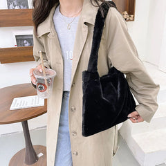 Women Casual Plush Cherry Pattern Small Shoulder Bag