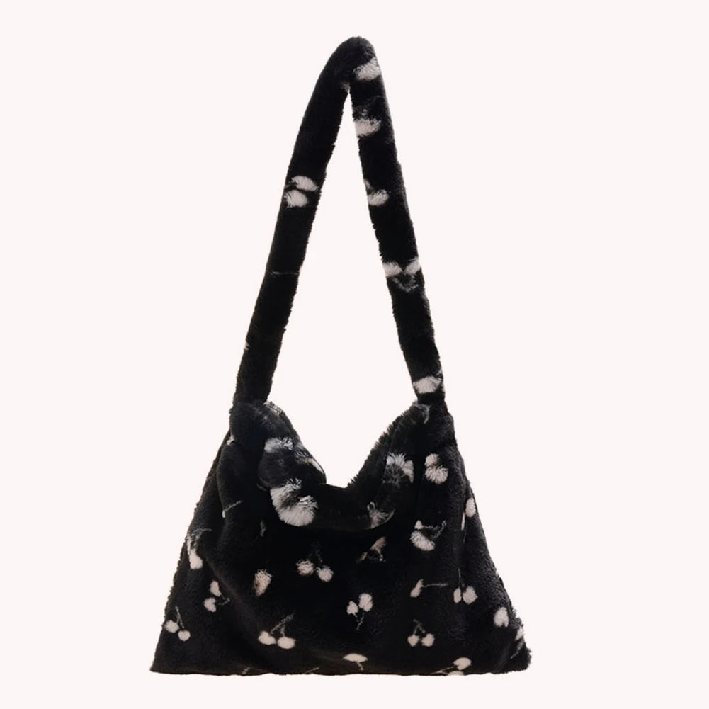 Plush Cherry Pattern Small Shoulder Bag