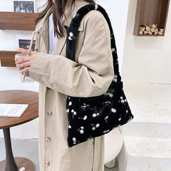 Women Casual Plush Cherry Pattern Small Shoulder Bag