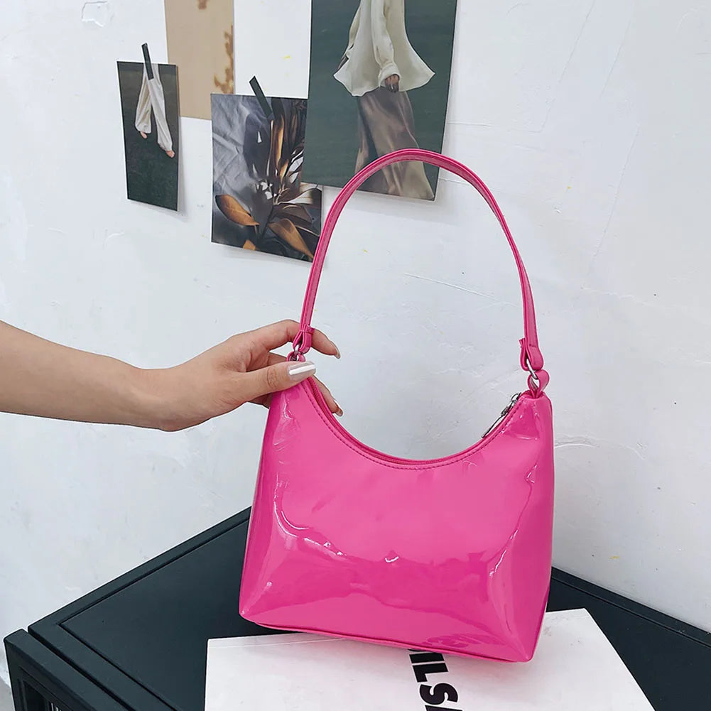 Solid Patent PU Leather Hobos Shoulder Underarm Bag for Women