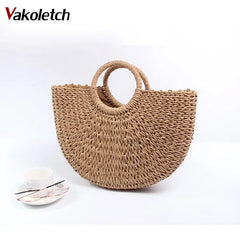 Women Large Capacity Straw Tote Bag Hand Woven Shopping Beach Bags KL366