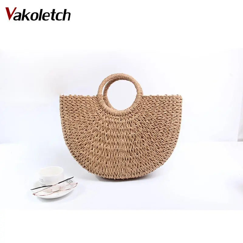 Women Large Capacity Straw Tote Bag Hand Woven Shopping Beach Bags KL366
