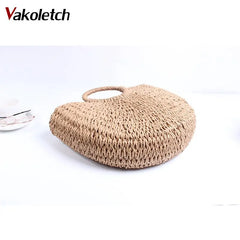 Women Large Capacity Straw Tote Bag Hand Woven Shopping Beach Bags KL366
