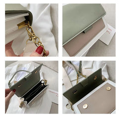Women Chain Crossbody Bag PU Leather Wide Strap Shoulder Bags