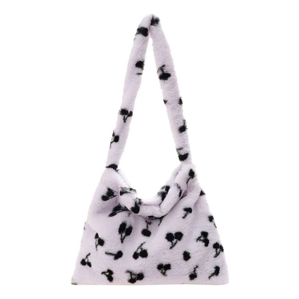 Cherry Pattern Print Underarm Bag Plush Shoulder Bag