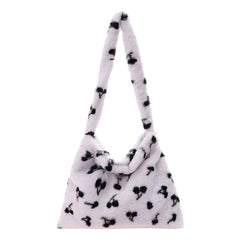 Cherry Pattern Print Underarm Bag Plush Shoulder Bag