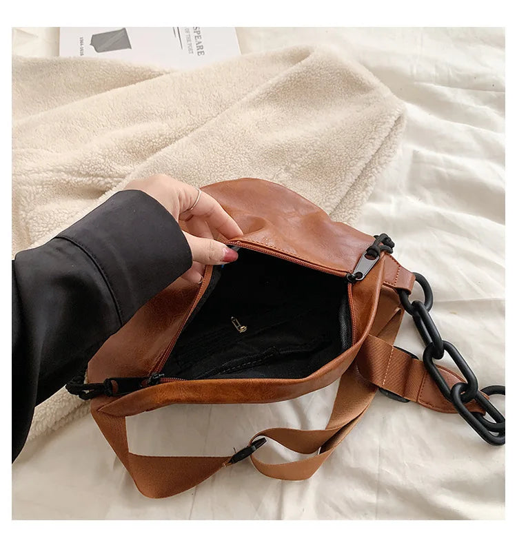Women Chest Bag PU Leather Chain Crossbody Shoulder Bags