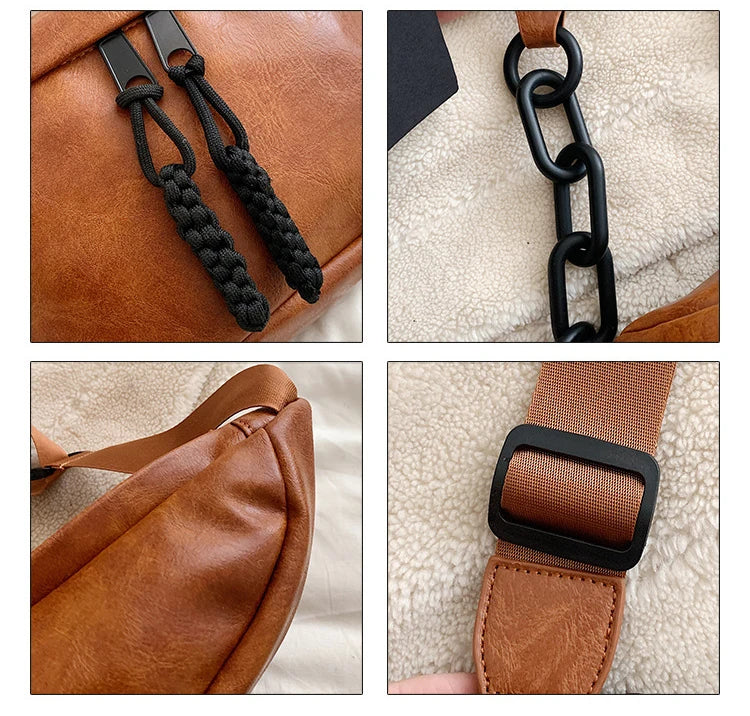Women Chest Bag PU Leather Chain Crossbody Shoulder Bags