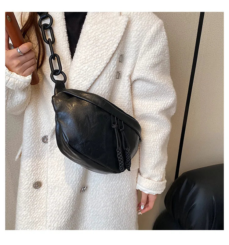 Women Chest Bag PU Leather Chain Crossbody Shoulder Bags