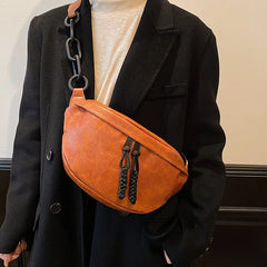 Women Chest Bag PU Leather Chain Crossbody Shoulder Bags
