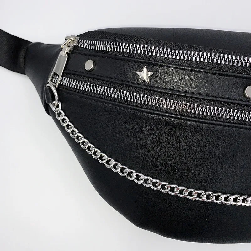Women Chest Bag PU Leather Crossbody Shoulder Bags Punk Style Waist Bag