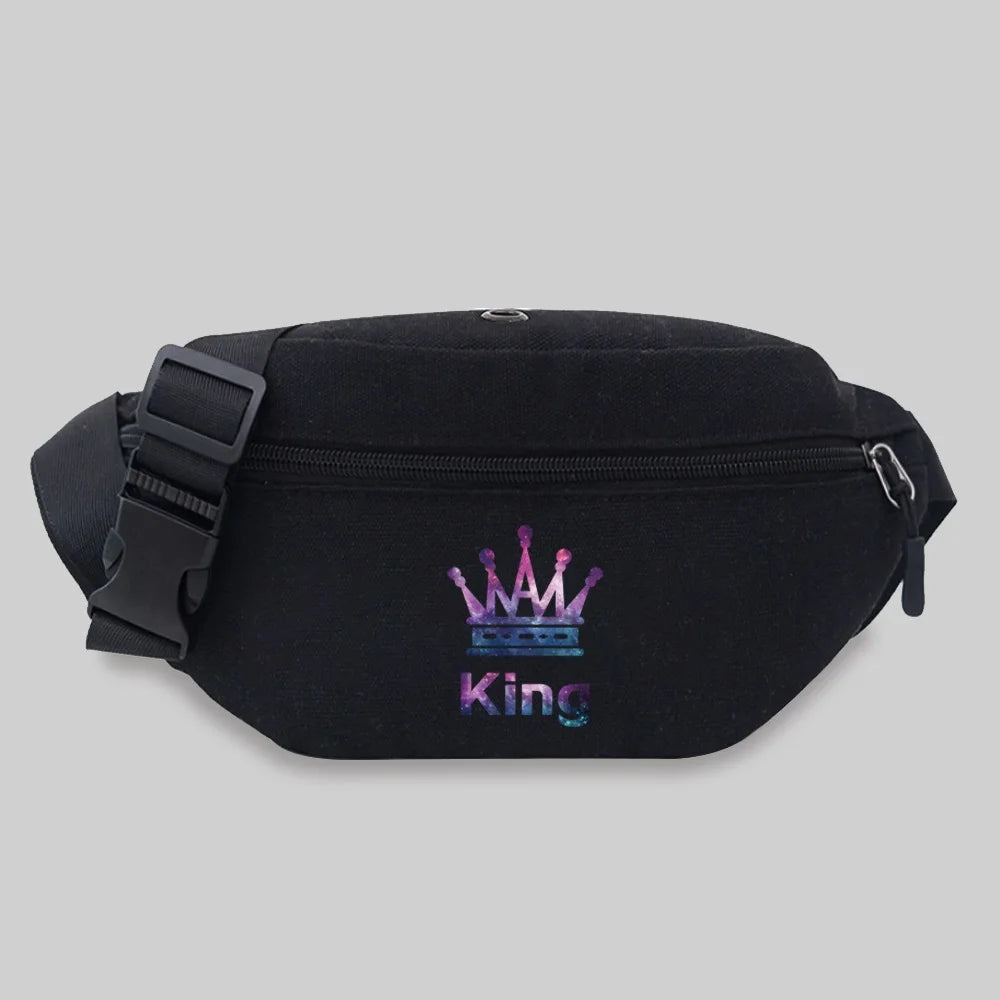 King&Queen Pattern Crossbody Messenger Bag Waist Storage