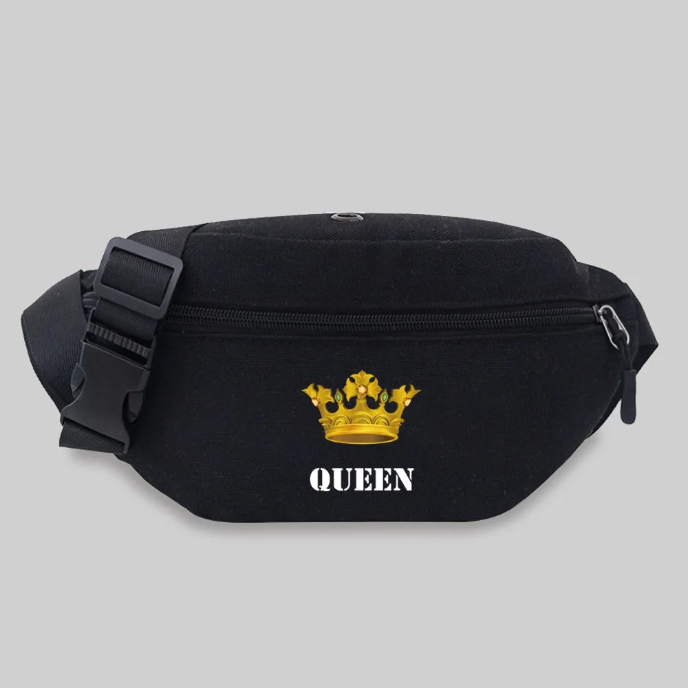 King&Queen Pattern Crossbody Messenger Bag Waist Storage