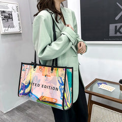 Women Clear Tote PVC Laser Waterproof Transparent Handbags