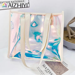 Women Clear Tote PVC Laser Waterproof Transparent Handbags Large Shopper