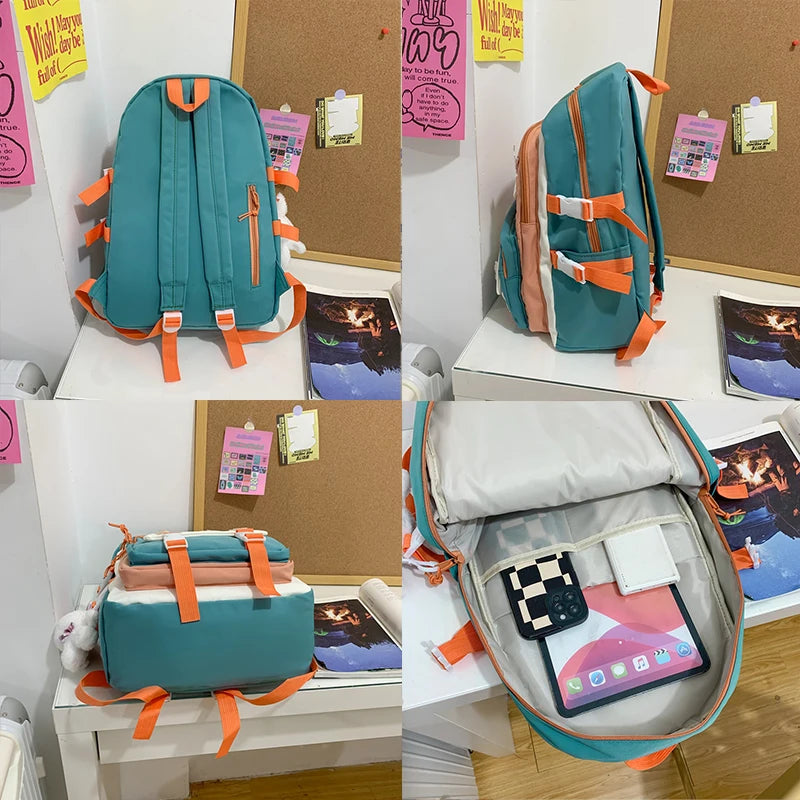 Women College Student Bag Contrast Teenage Girl Backpacks