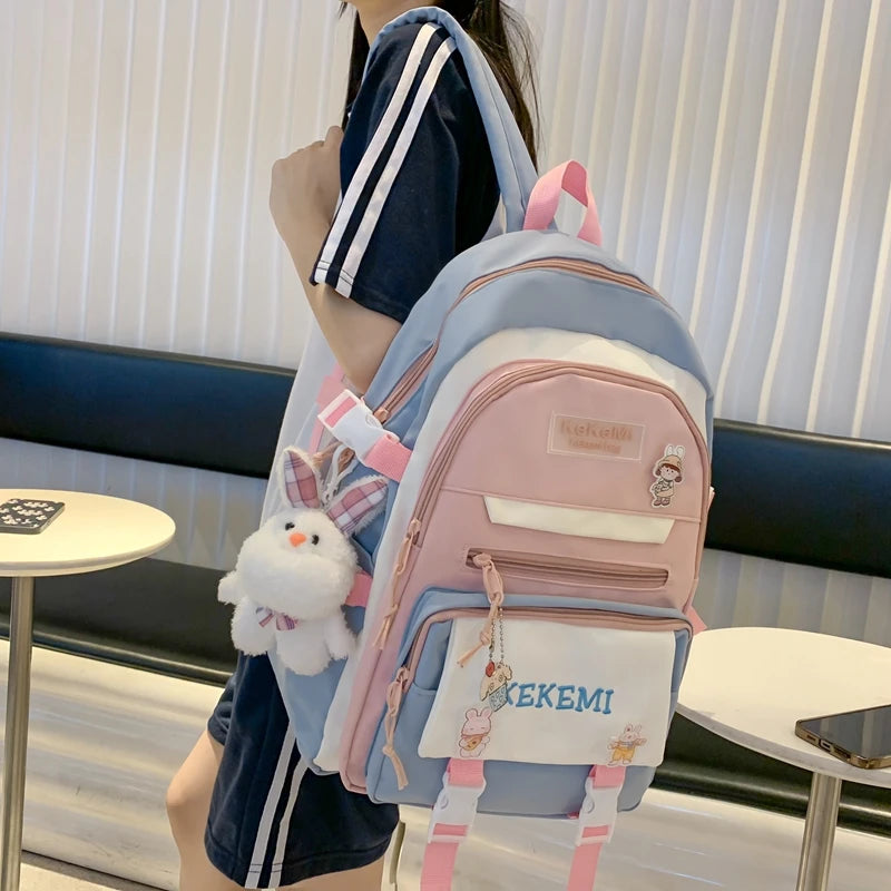 Women College Student Bag Contrast Teenage Girl Backpacks