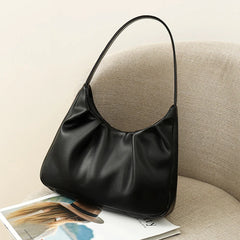 Women Commuter Shoulder Bag Cloud Pleated Pu Leather Handbags
